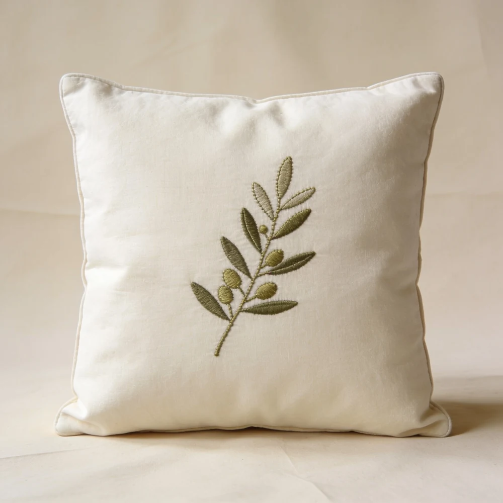Embroidered Cotton Pillow — 18 × 18 in ivory square