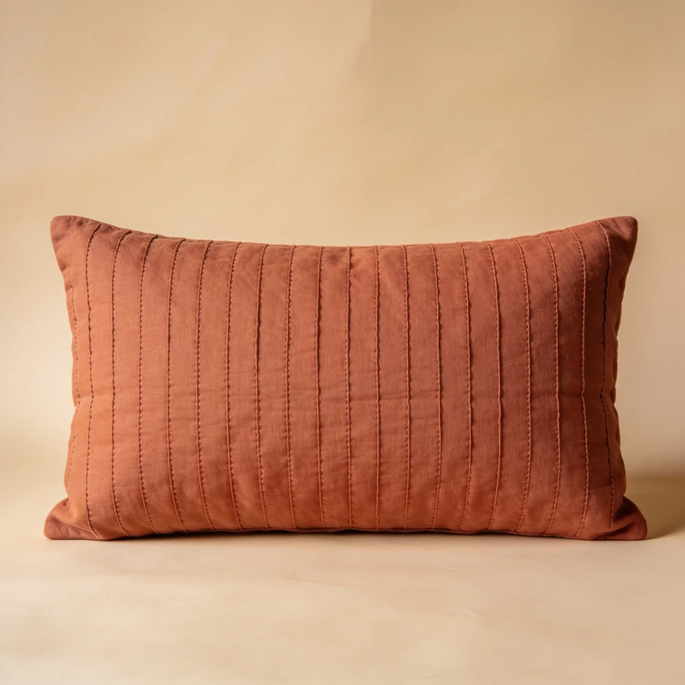 Pleated Linen Pillow — 14 × 22 in clay rectangle