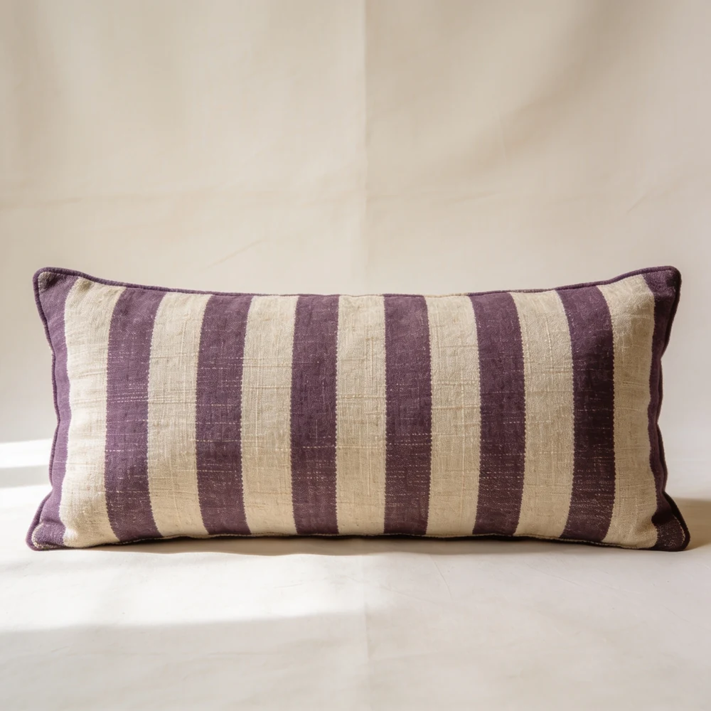 Woven Stripe Lumbar Pillow — 12 × 24 in flax stripe