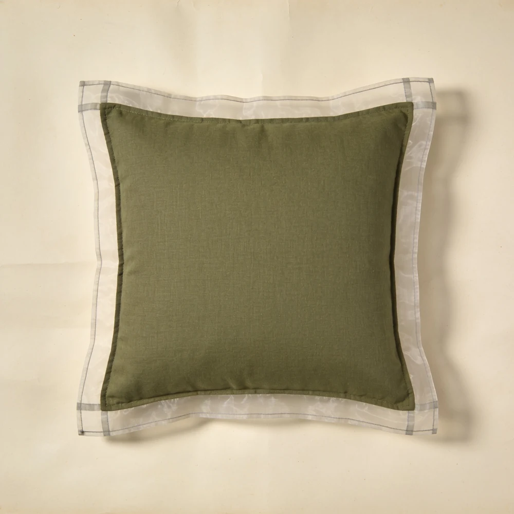 Flanged Linen Cushion — 20 × 20 in olive square