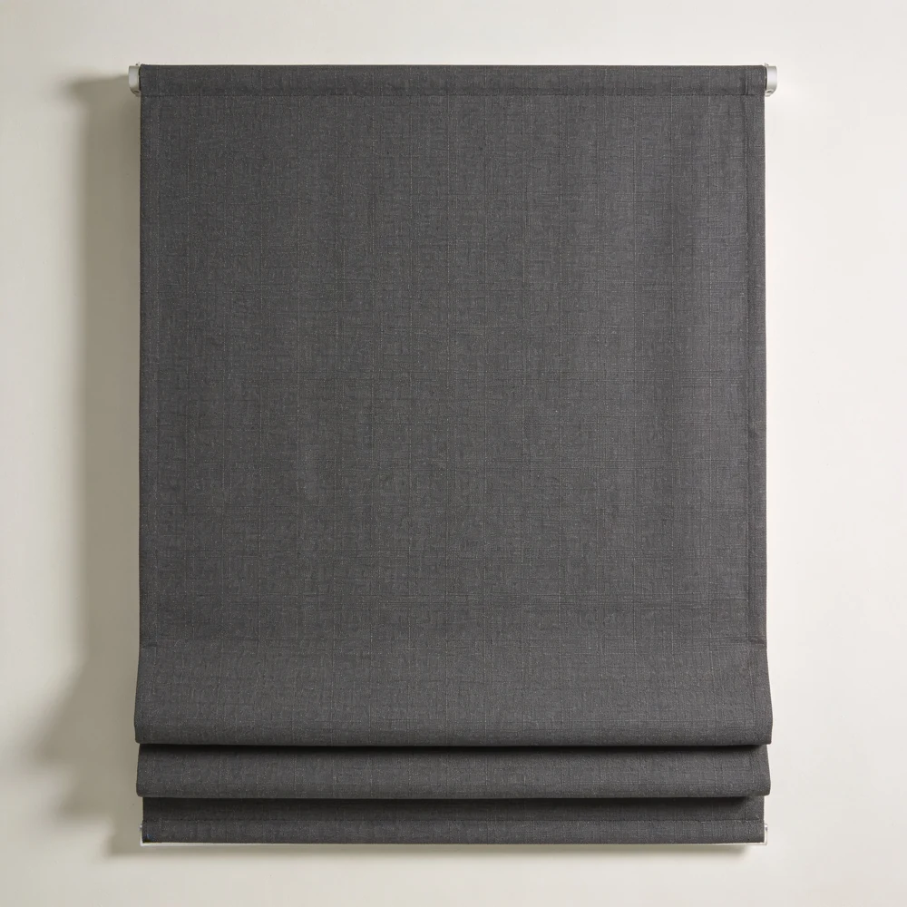 Textured Blackout Roman Shade — 30 × 64 in charcoal weave